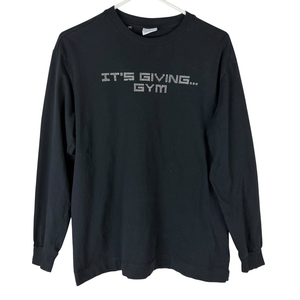 Gymshark Women's Small "Its Giving...Gym" Rhinestone Long Sleeve T-Shirt Black - Picture 5 of 8